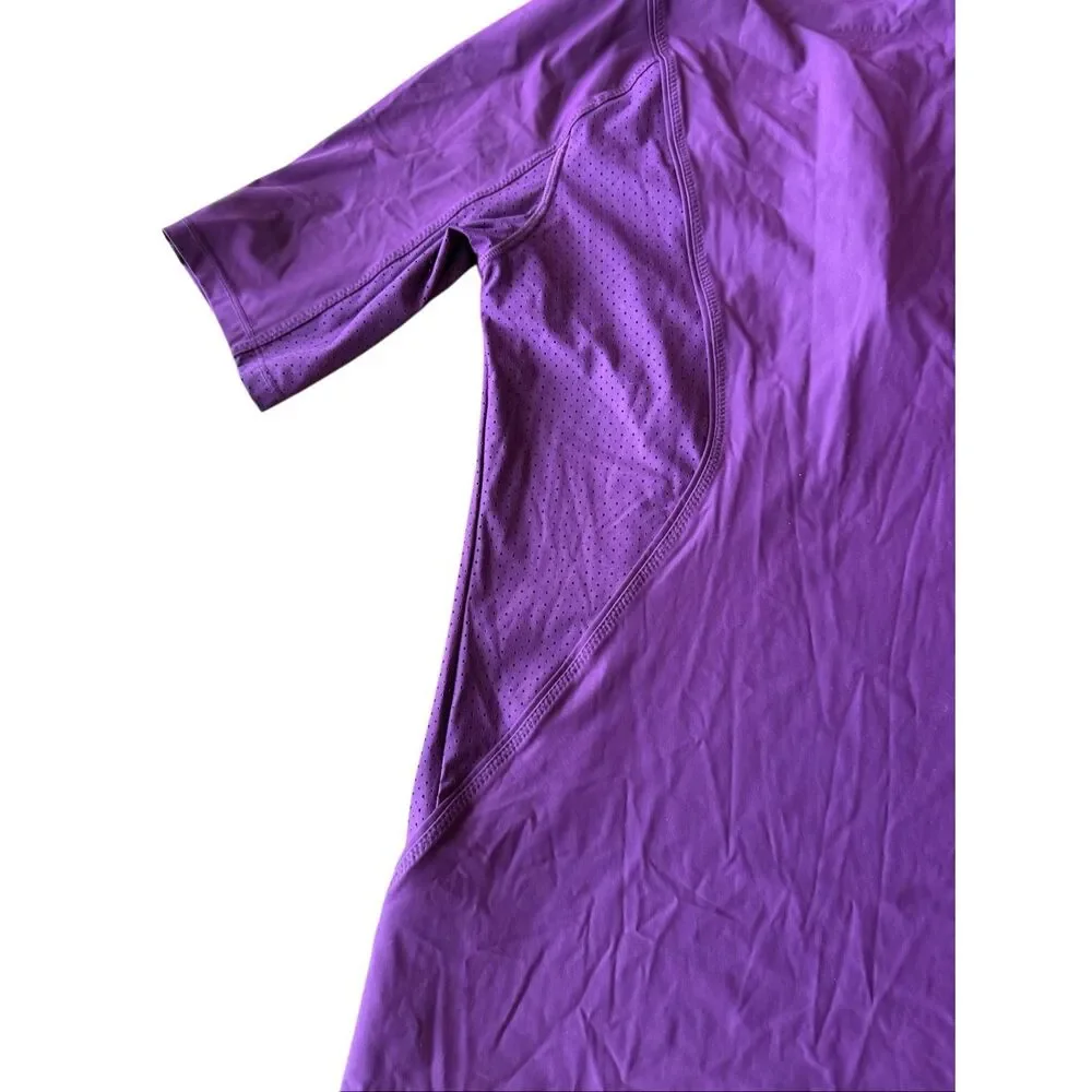 Athleta Womens 1/4 Zip Short Sleeve Mesh Pocket Running Active Top Purple Small